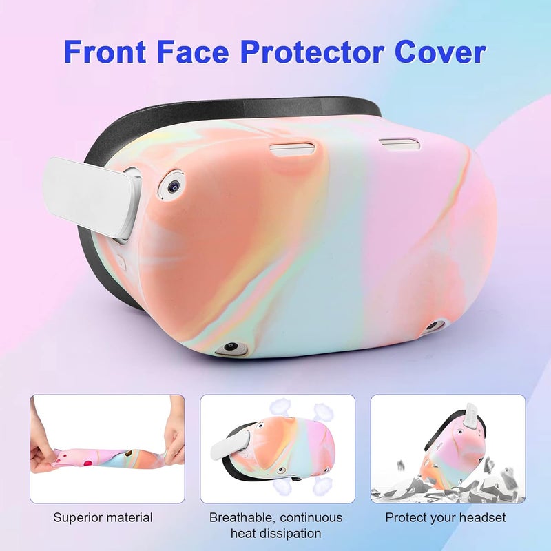 Relohas VR Accessories for Oculus Quest 2, Silicone Set for Meta Quest 2, Include Controller Grip Leather Cover, VR Shell Cover, Face Cover, Lens Cover and 10PCS Disposable Eye Cover (Macaron) - Image 3